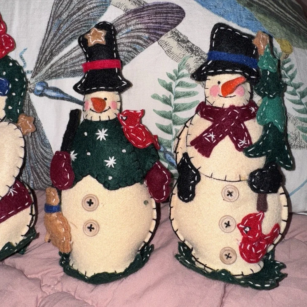 Handmade Stitched Snowmen Family Quilted Unique Patchwork Folk Christmas